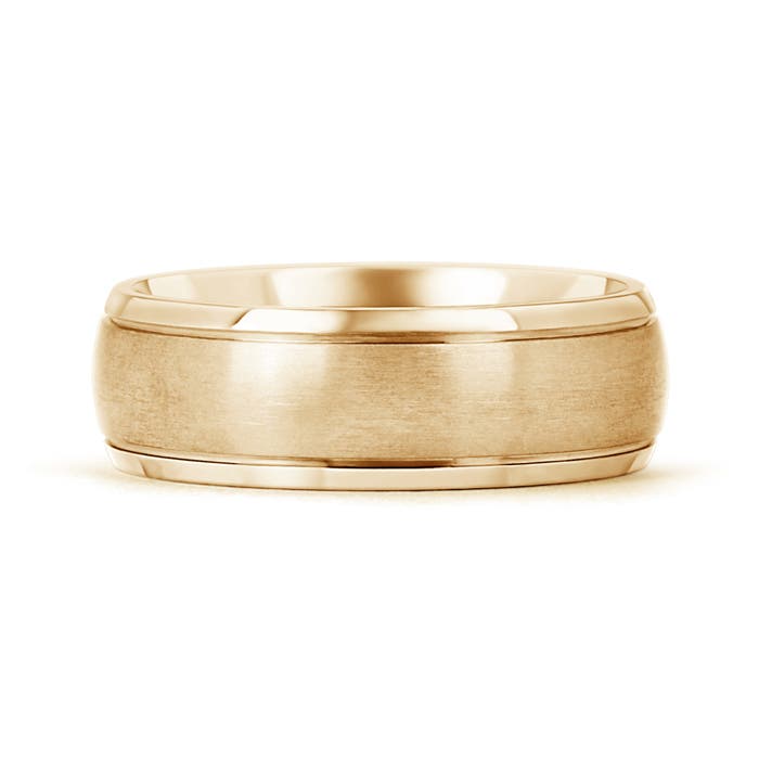 6 90 Beveled Edges Low Dome Men's Matte Finish Wedding Band in Yellow Gold - side 2