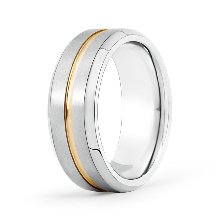 7 105 Center Grooved Matte Finish Wedding Band for Him in White Gold Yellow Gold