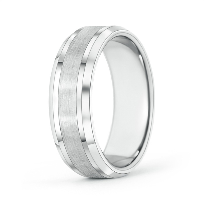 7 100 Brushed Finish Men's Plain Wedding Band with Beveled Edges in White Gold