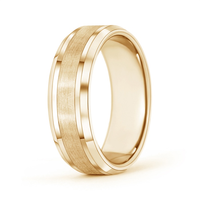 7 100 Brushed Finish Men's Plain Wedding Band with Beveled Edges in Yellow Gold 