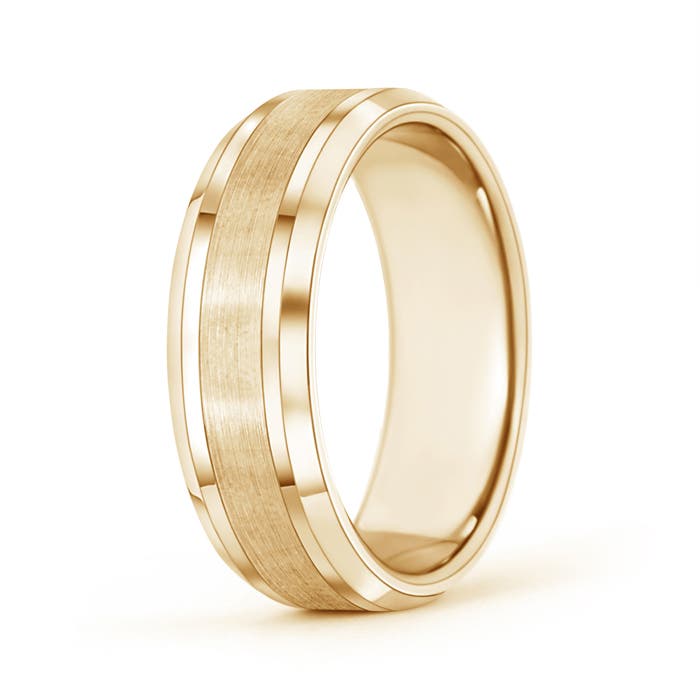 7 115 Brushed Finish Men's Plain Wedding Band with Beveled Edges in Yellow Gold
