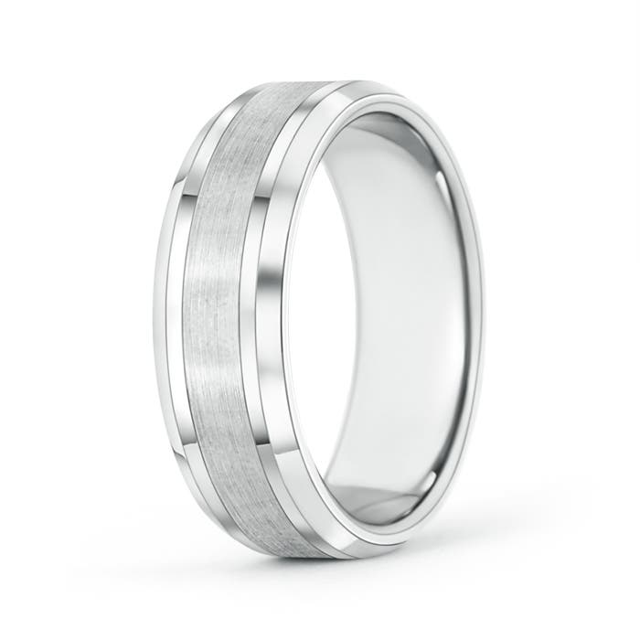 7 135 Brushed Finish Men's Plain Wedding Band with Beveled Edges in White Gold