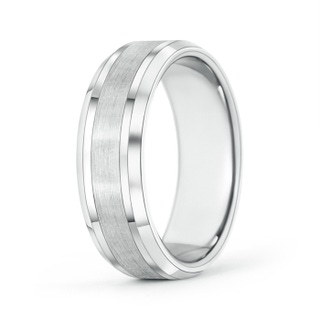 7 50 Brushed Finish Men's Plain Wedding Band with Beveled Edges in White Gold