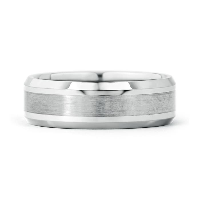 7 90 Brushed Finish Men's Plain Wedding Band with Beveled Edges in White Gold - side 2