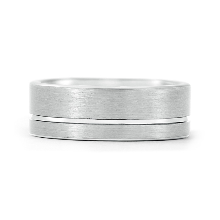 7 100 Brushed Finish Single Ridged Wedding Band for Him in White Gold side-2