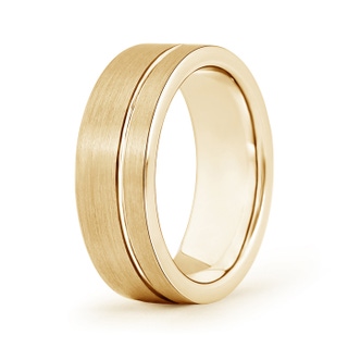 7 100 Brushed Finish Single Ridged Wedding Band for Him in Yellow Gold