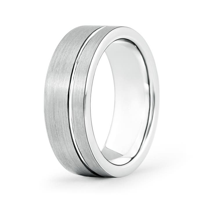 7 130 Brushed Finish Single Ridged Wedding Band for Him in White Gold