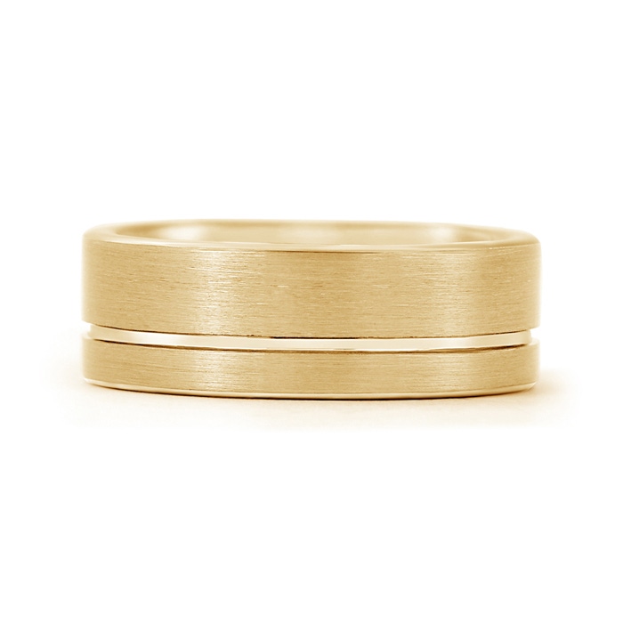 7 95 Brushed Finish Single Ridged Wedding Band for Him in Yellow Gold Side-2