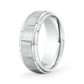 7 100 Column Grooves Brick Brushed Finish Wedding Band for Men in White Gold
