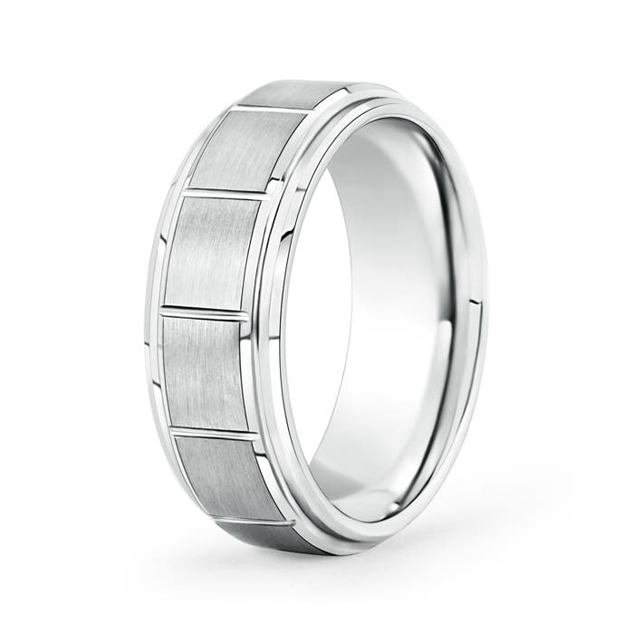 7 105 Column Grooves Brick Brushed Finish Wedding Band for Men in White Gold