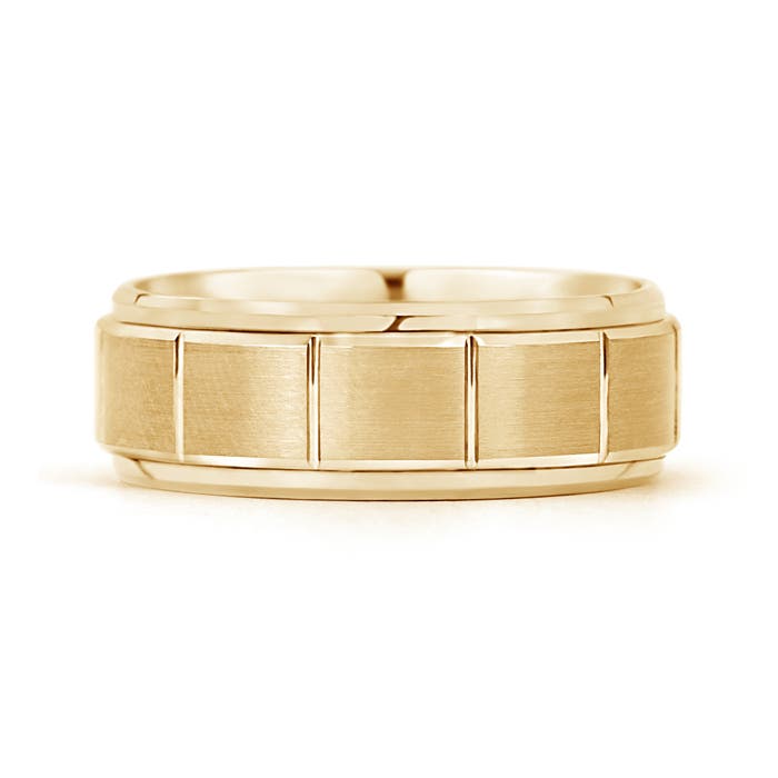 7 120 Column Grooves Brick Brushed Finish Wedding Band for Men in Yellow Gold - side 2