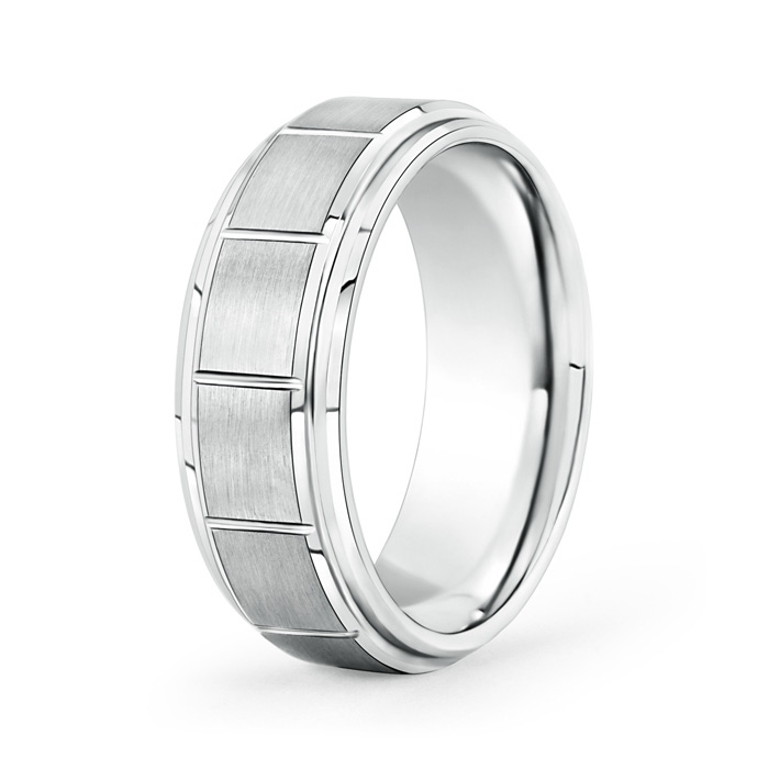 7 80 Column Grooves Brick Brushed Finish Wedding Band for Men in White Gold 