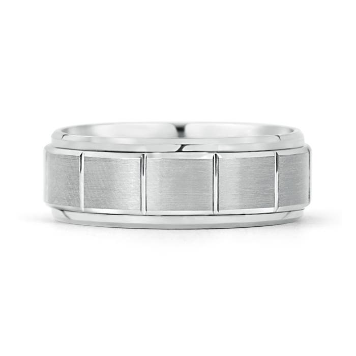 7 80 Column Grooves Brick Brushed Finish Wedding Band for Men in White Gold - side 2