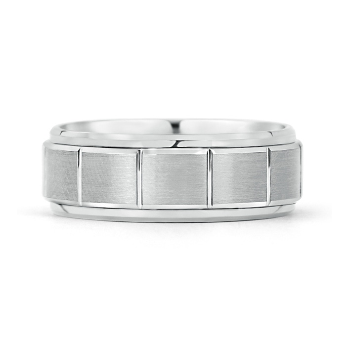 7 80 Column Grooves Brick Brushed Finish Wedding Band for Men in White Gold Product Image