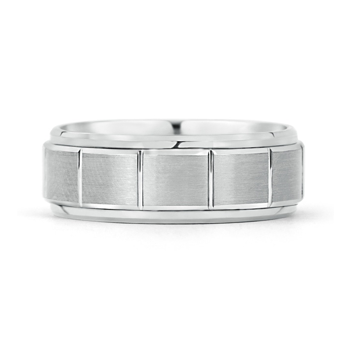 7 80 Column Grooves Brick Brushed Finish Wedding Band for Men in White Gold product image