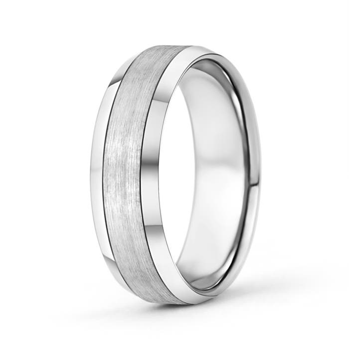 7 110 Satin Finish Comfort Fit Wedding Band with Beveled Edges in White Gold