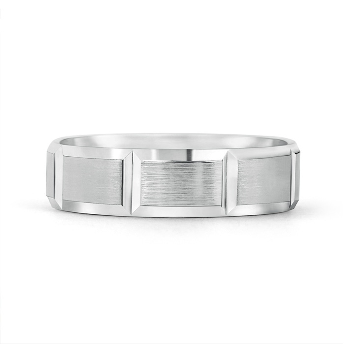 6 105 Satin Finish Grooved Comfort Fit Wedding Band in White Gold Product Image