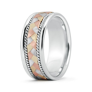 7 100 Men's Braided Rope Three Tone Wedding Band in 10K White Gold 10K Rose Gold 10K Yellow Gold