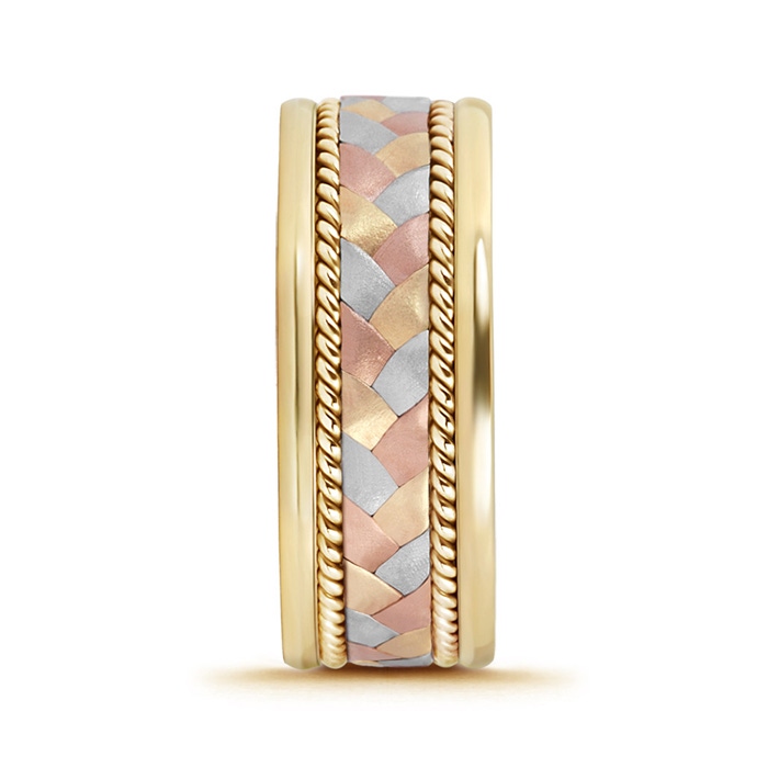 7 100 Men's Braided Rope Three Tone Wedding Band in Yellow Gold Rose Gold White Gold side 299
