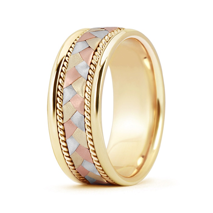 7 55 Men's Braided Rope Three Tone Wedding Band in Yellow Gold Rose Gold White Gold 