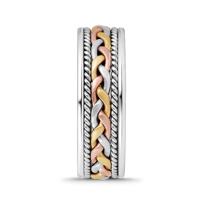 7 105 Tri Color Comfort Fit Hand Woven Wedding Band for Him in Rose Gold Yellow Gold White Gold product image