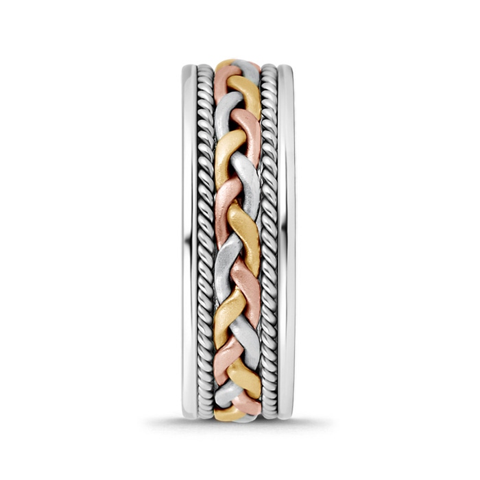 7 40 Tri Color Comfort Fit Hand Woven Wedding Band for Him in Rose Gold Yellow Gold White Gold product image