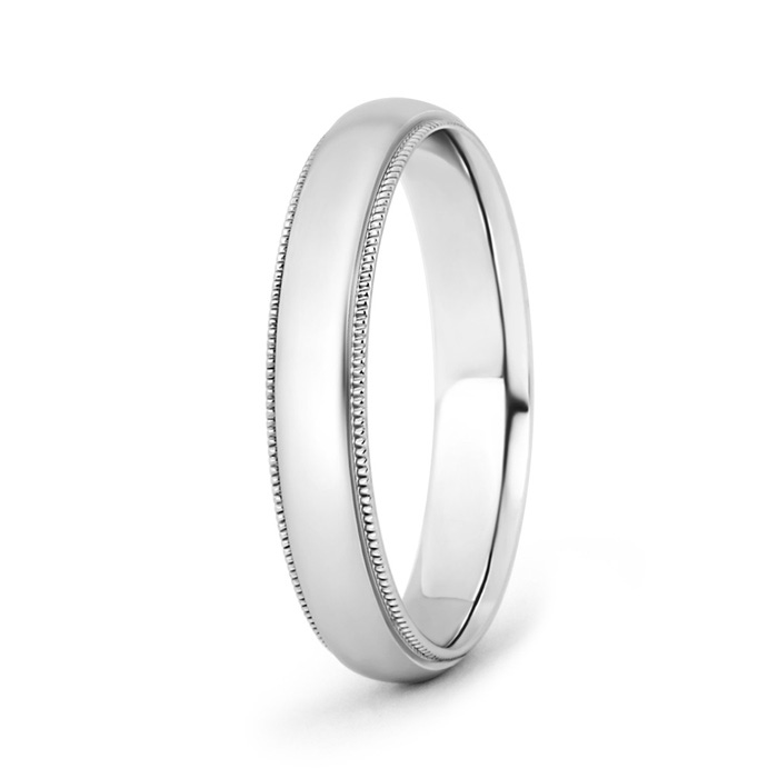 4 100 Low Dome Comfort Fit Milgrain Wedding Band for Him in White Gold