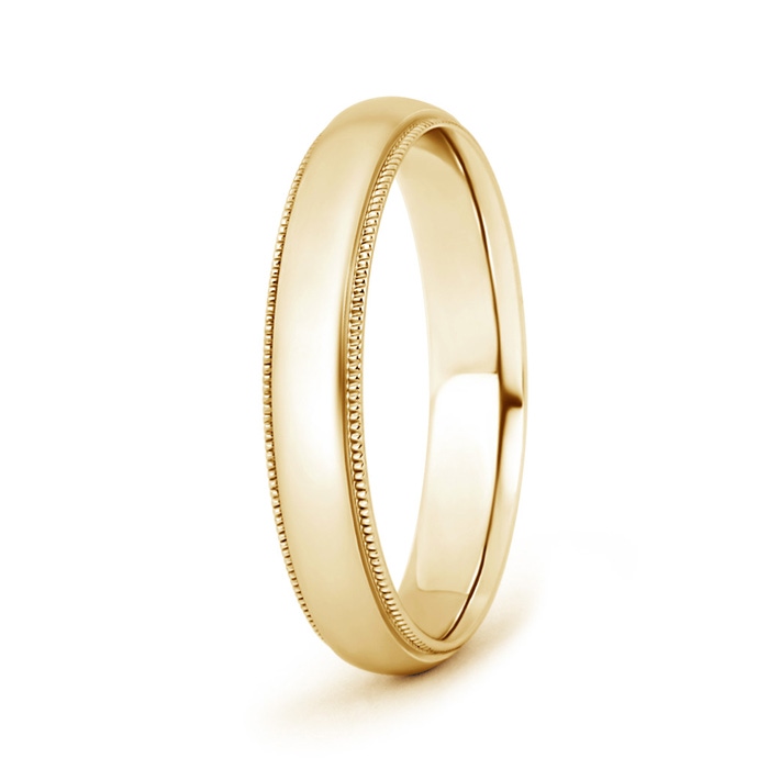 4 100 Low Dome Comfort Fit Milgrain Wedding Band for Him in Yellow Gold