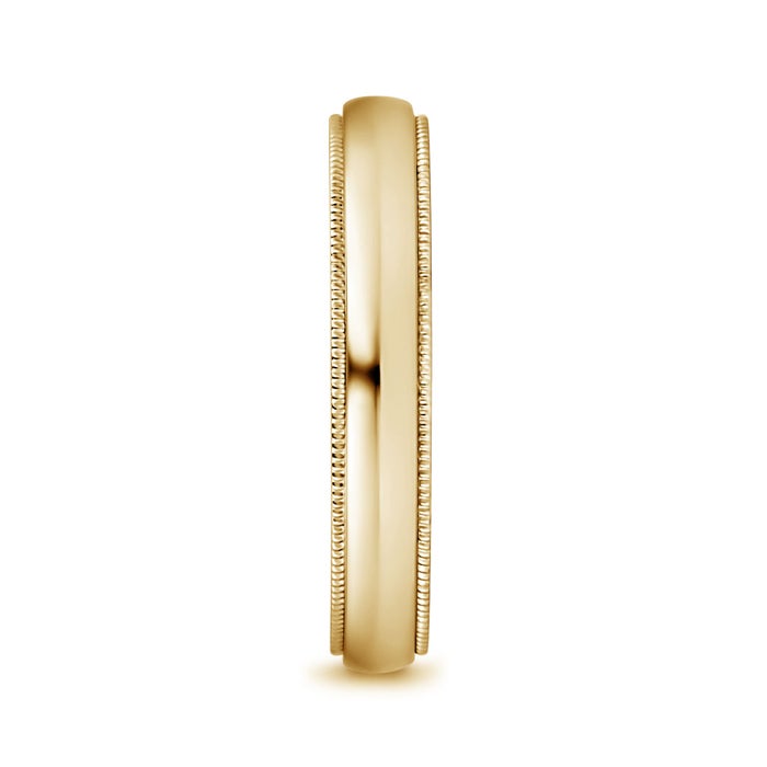 4 110 Low Dome Comfort Fit Milgrain Wedding Band for Him in Yellow Gold - side 2