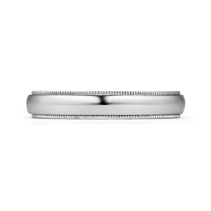 4 75 Low Dome Comfort Fit Milgrain Wedding Band for Him in White Gold Product Image