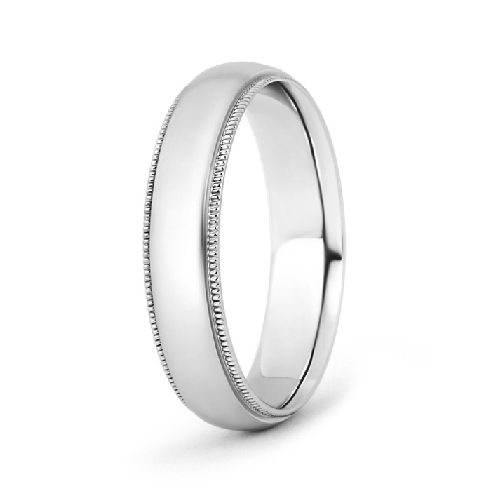 5 100 Low Dome Comfort Fit Milgrain Wedding Band for Him in White Gold 