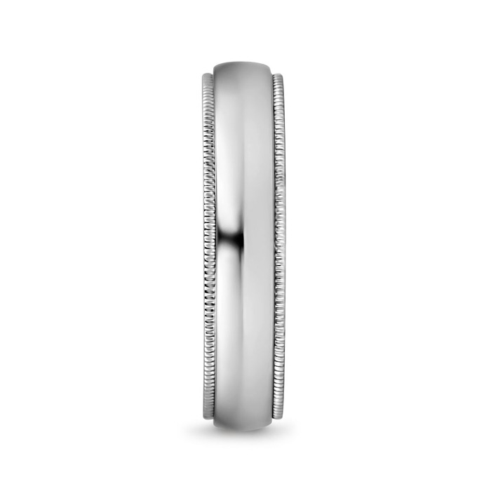 5 100 Low Dome Comfort Fit Milgrain Wedding Band for Him in White Gold product image