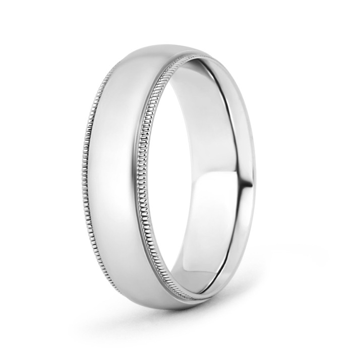 6 110 Low Dome Comfort Fit Milgrain Wedding Band for Him in White Gold