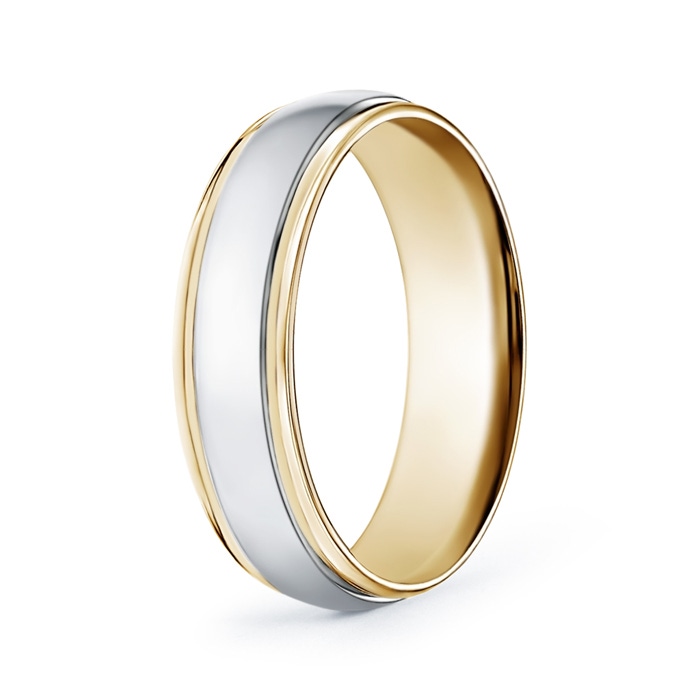 6 50 Low Dome Comfort Fit Two Tone Men's Wedding Band in 10K Yellow Gold 10K White Gold 