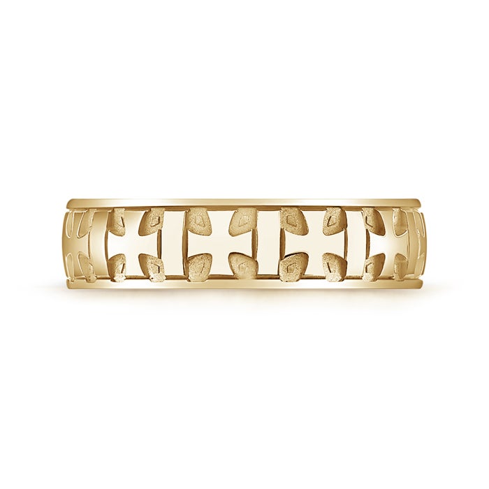 6 100 Comfort Fit Men's Cross Wedding Band in Yellow Gold - side 1