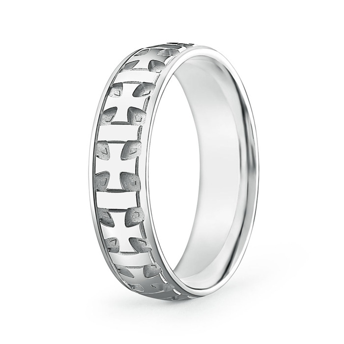 6 95 Comfort Fit Men's Cross Wedding Band in White Gold