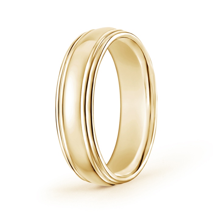 6 120 High Polished Double Round Edges Dome Wedding Band in Yellow Gold