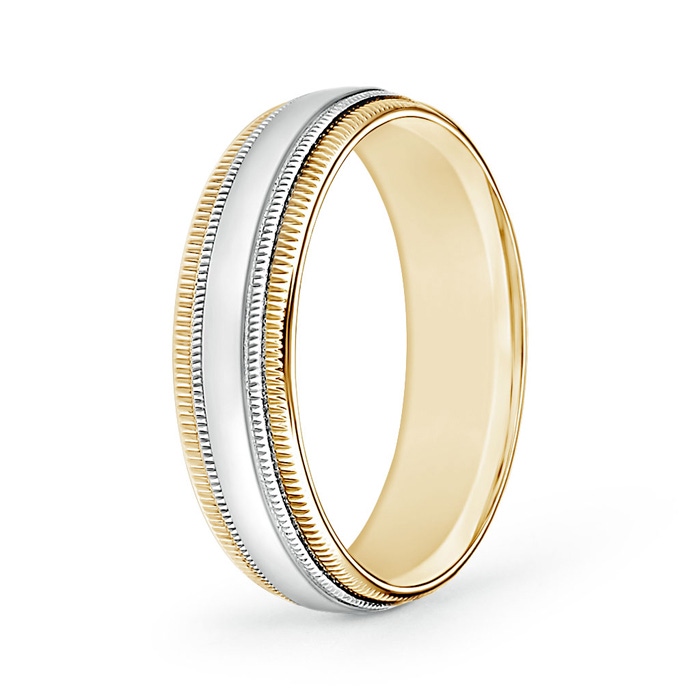 6 40 Mid Dome Double Milgrain Wedding Band in White and Yellow Gold in Yellow Gold White Gold 