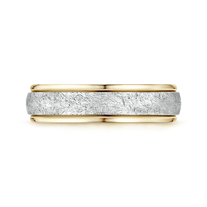 6 115 Swirl Finish Comfort Fit Wedding Band in White & Yellow Gold in White Gold Yellow Gold side 199