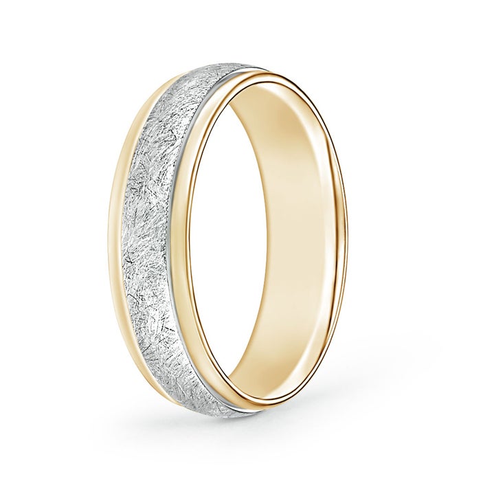 Swirl Finish Comfort Fit Wedding Band in White Yellow Gold