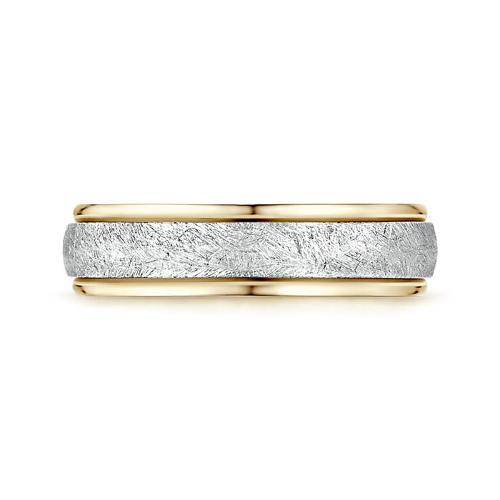 6 90 Swirl Finish Comfort Fit Wedding Band in White & Yellow Gold in White Gold Yellow Gold