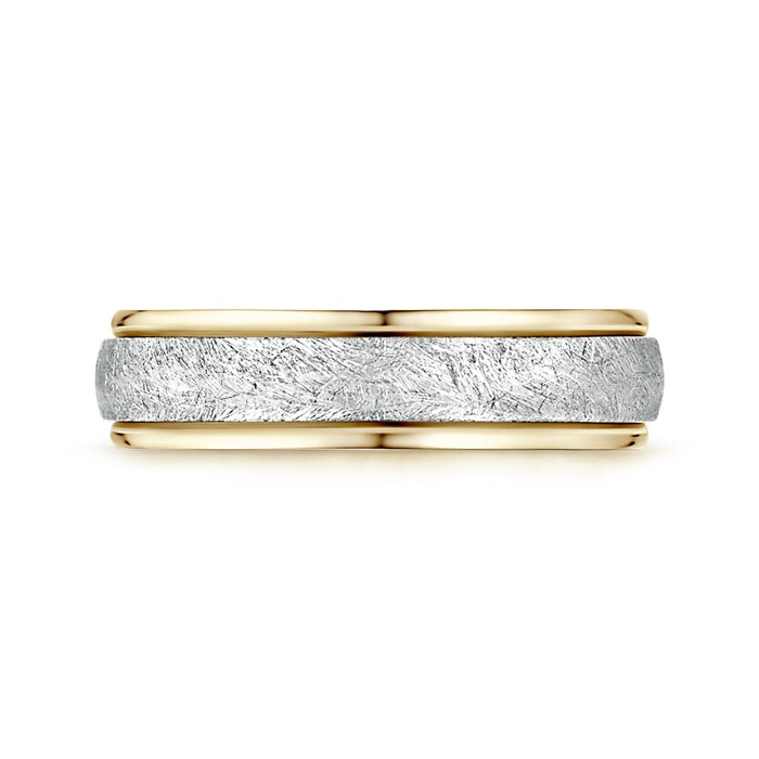 6 90 Swirl Finish Comfort Fit Wedding Band in White & Yellow Gold in White Gold Yellow Gold - side 199