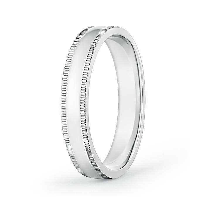 4 45 Classic Flat Surface Milgrain Wedding Band for Him in White Gold