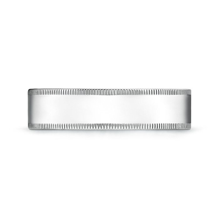 6 100 Classic Flat Surface Milgrain Wedding Band for Him in White Gold product image