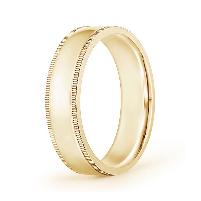 6 100 Classic Flat Surface Milgrain Wedding Band for Him in Yellow Gold