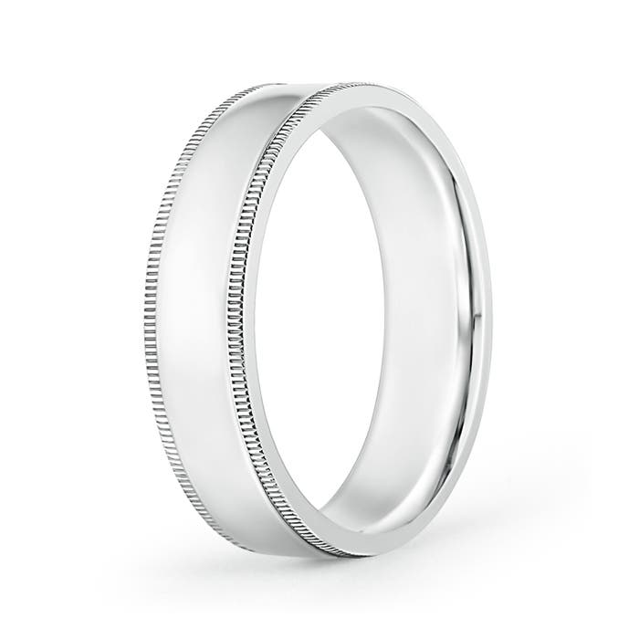 6 60 Classic Flat Surface Milgrain Wedding Band for Him in White Gold