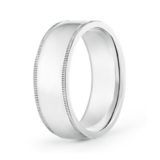 8 100 Classic Flat Surface Milgrain Wedding Band for Him in White Gold