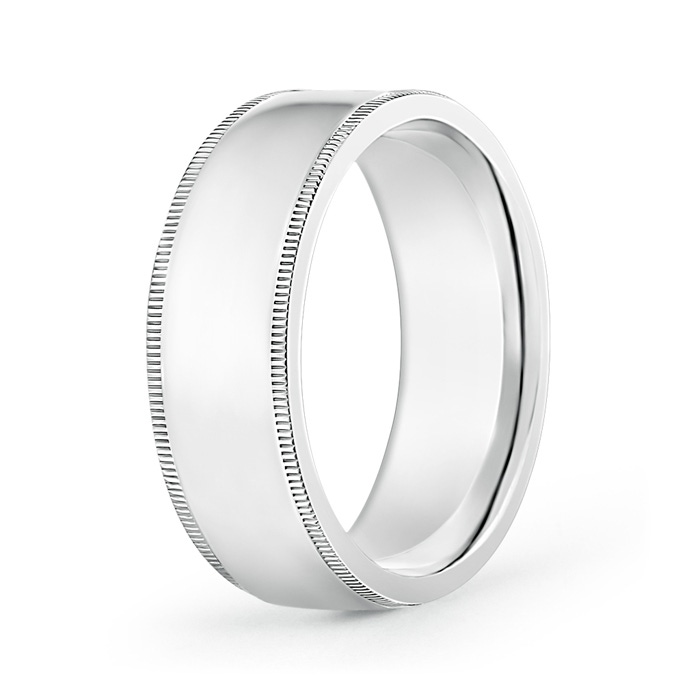 8 100 Classic Flat Surface Milgrain Wedding Band for Him in White Gold 