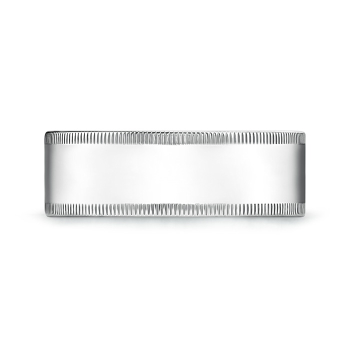 8 100 Classic Flat Surface Milgrain Wedding Band for Him in White Gold product image