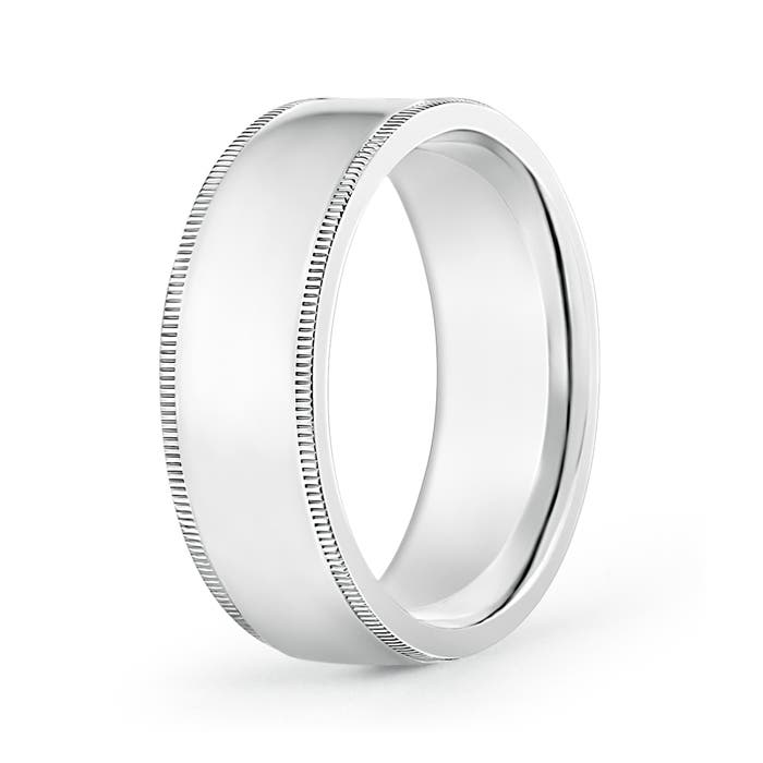 8 105 Classic Flat Surface Milgrain Wedding Band for Him in White Gold